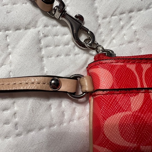 Coach Signature Print Red and Pink Wristlet - Picture 6 of 13